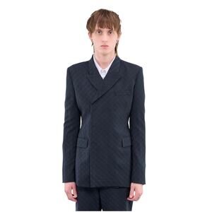 Nike Martine Rose MII Navy Wool Printed Houndstooth Double Breasted Blazer